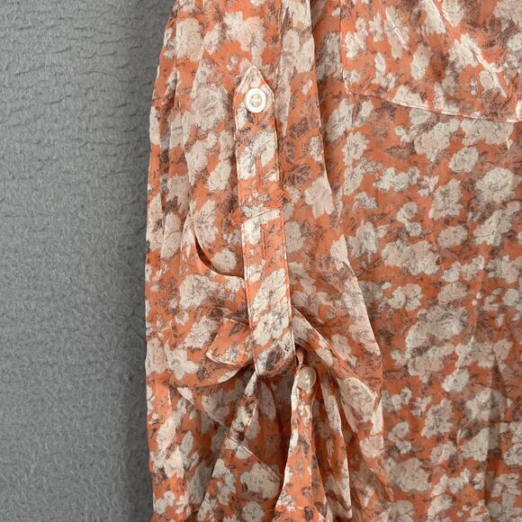 Free People Shirt Womens Extra Small Orange Floral Sheer Button Up Long Sleeve - Picture 3 of 9